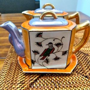 Cramer/SugarSet w/tray. Vintage/handpainted Japan/Very elegant with Bird scene.
